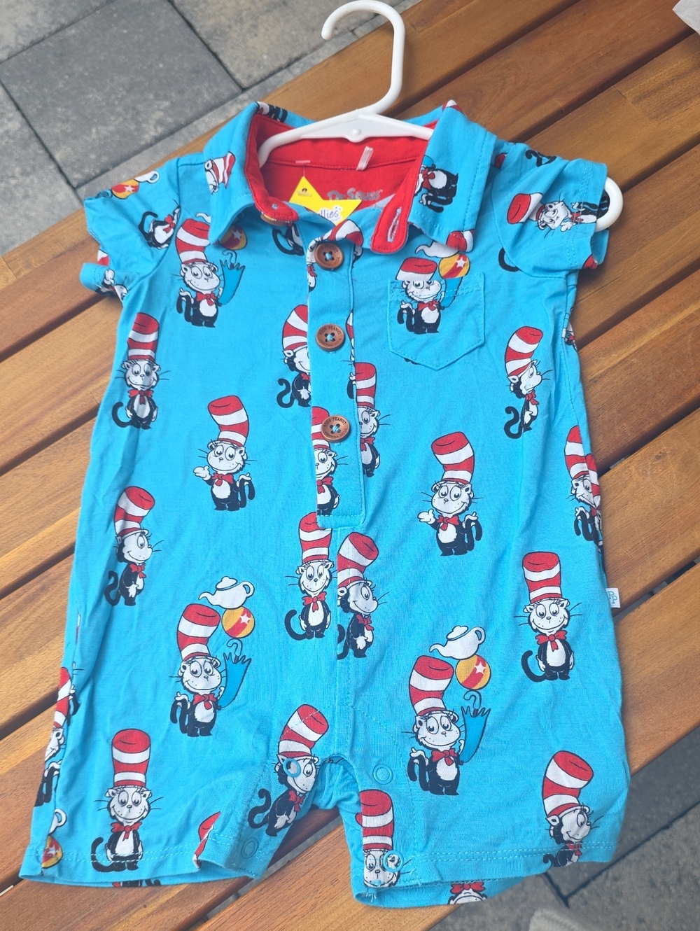 POSH PEANUT BAMBOO Dr. Seuss Bright Blue Cat In the Hat Short Pajama Romper